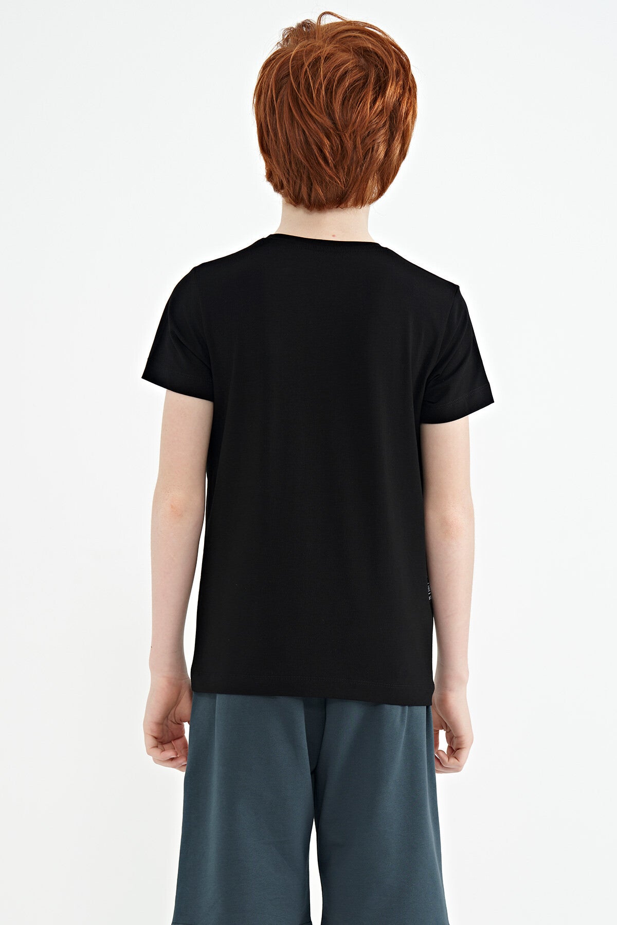Black Print O Collar Standard Fit Boys' T-Shirt - 11149