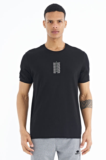 Black Print O Neck Standard Fit Men's T-shirt - 88169