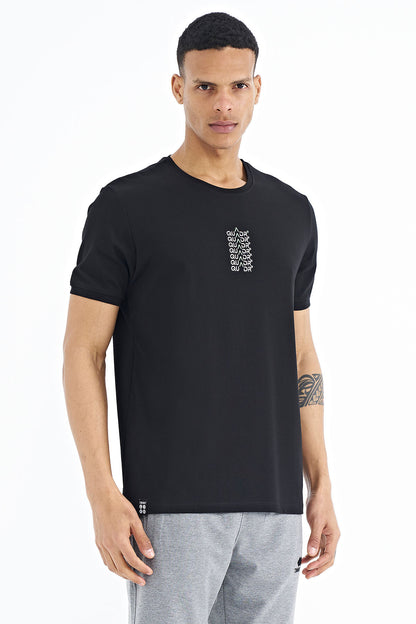 Black Print O Neck Standard Fit Men's T-shirt - 88169