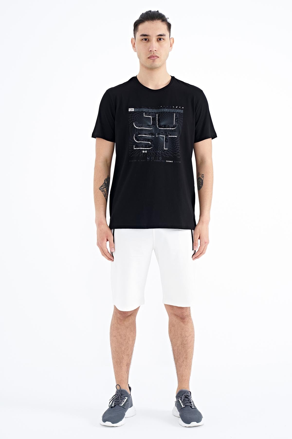 Black Print O Collar Standard Fit Men's T-shirt - 88170
