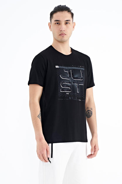 Black Print O Collar Standard Fit Men's T-shirt - 88170