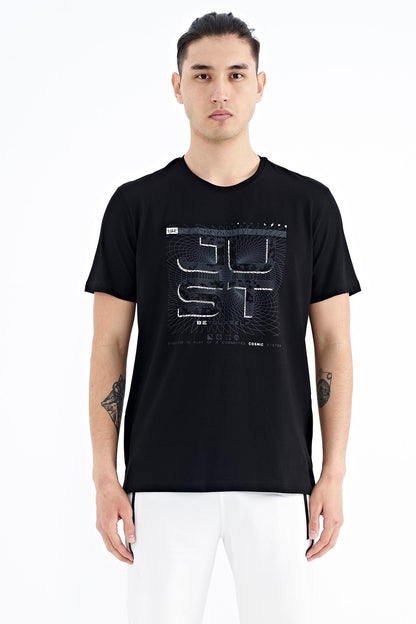 Black Print O Collar Standard Fit Men's T-shirt - 88170