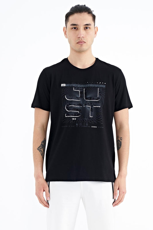 Black Print O Collar Standard Fit Men's T-shirt - 88170