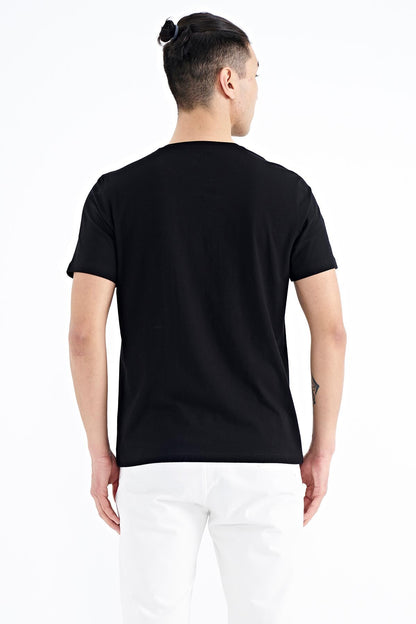 Black Print O Collar Standard Fit Men's T-Shirt - 88199