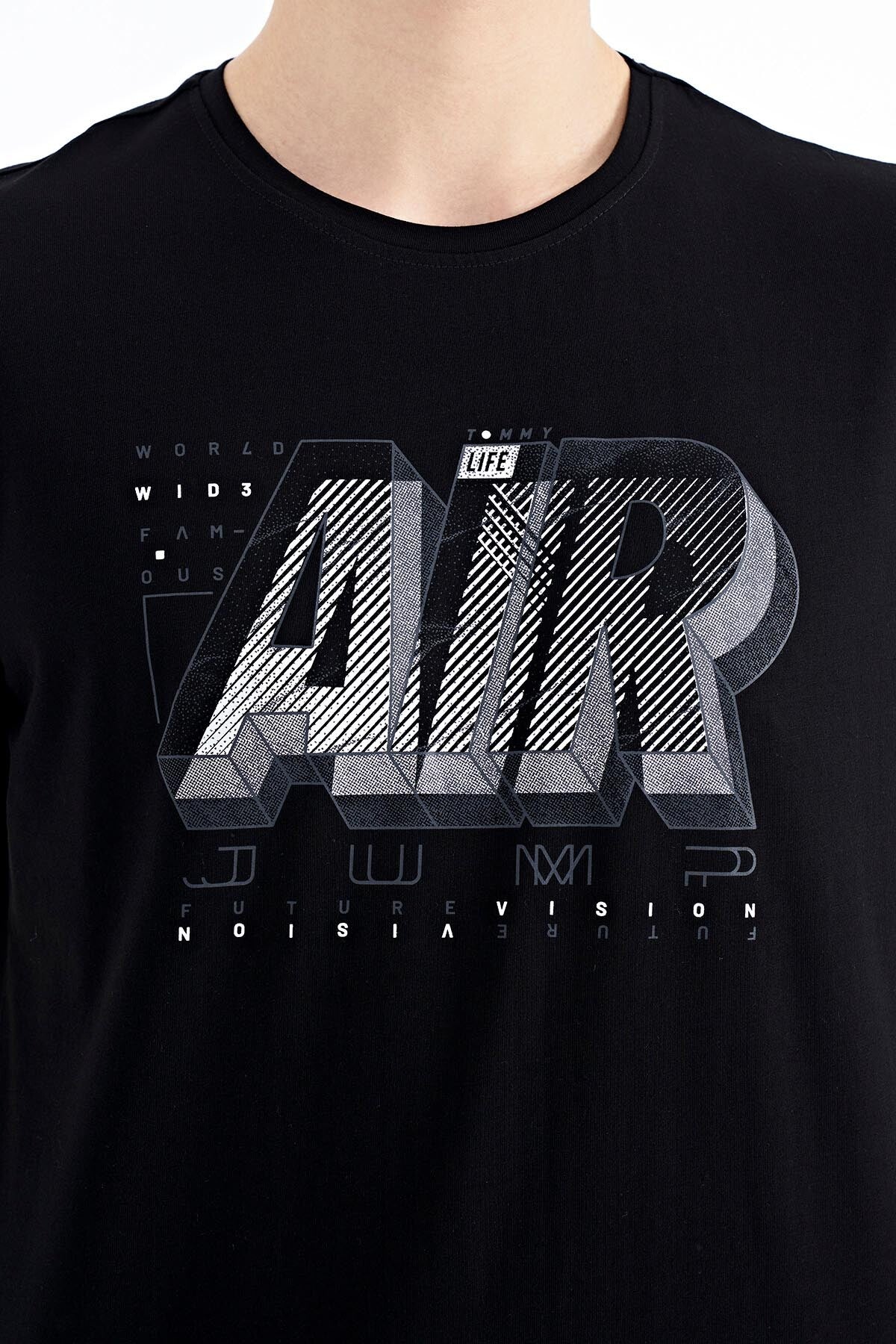 Black Print O Collar Standard Fit Men's T-Shirt - 88199