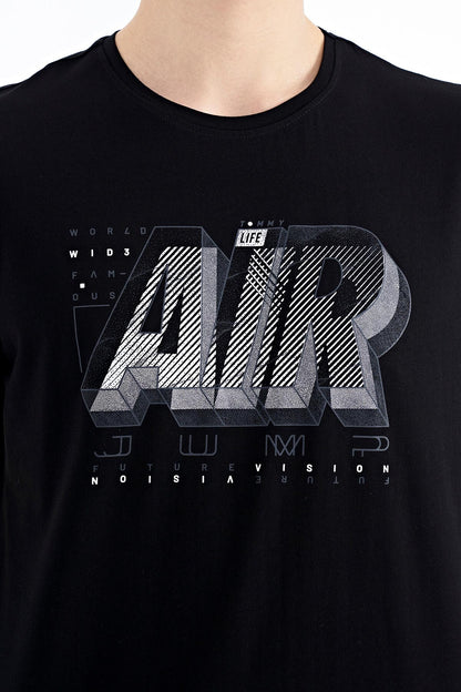Black Print O Collar Standard Fit Men's T-Shirt - 88199