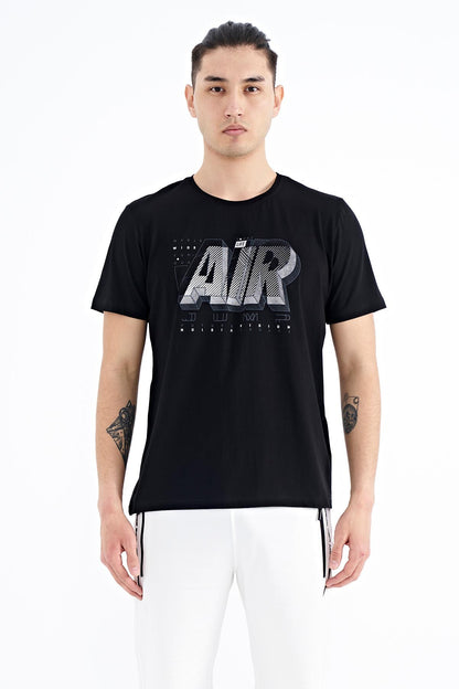 Black Print O Collar Standard Fit Men's T-Shirt - 88199
