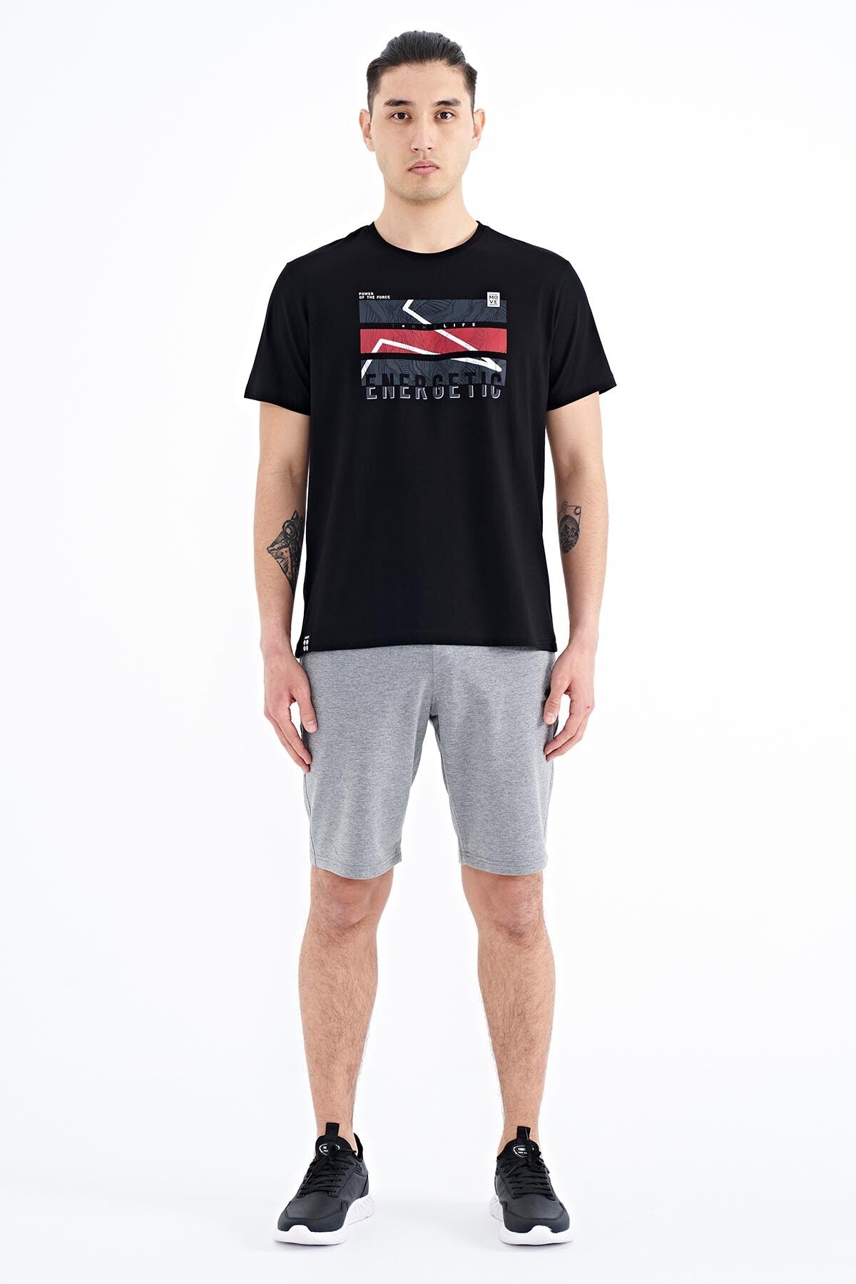 Black Print O Collar Standard Fit Men's T-shirt - 88201