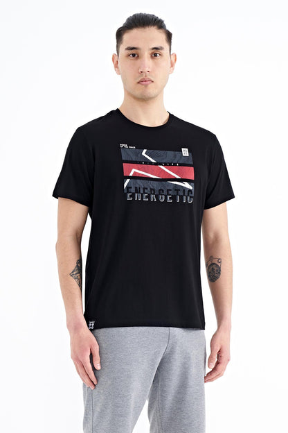 Black Print O Collar Standard Fit Men's T-shirt - 88201