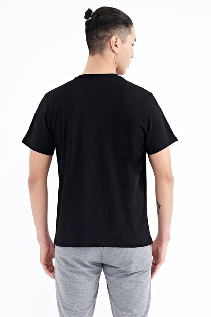Black Print O Collar Standard Fit Men's T-shirt - 88201