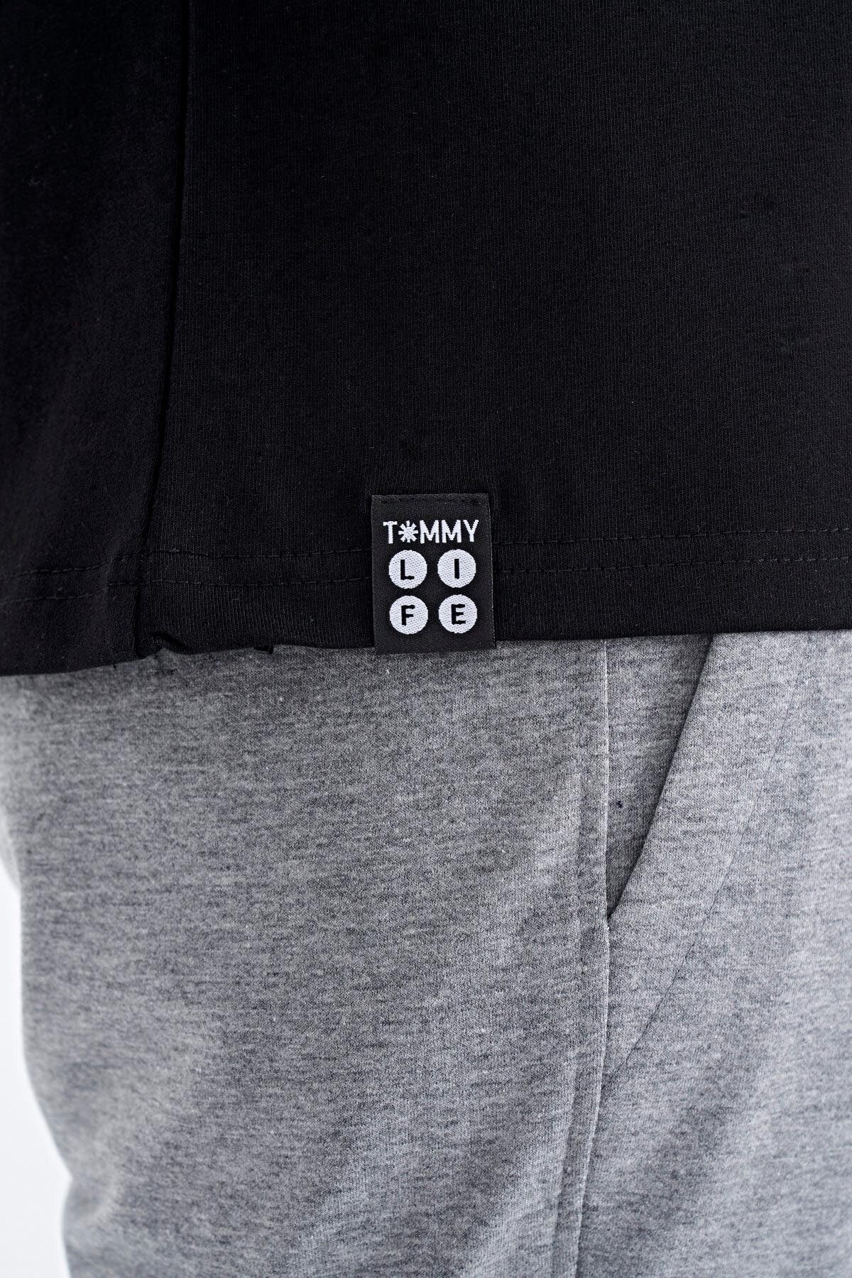 Black Print O Collar Standard Fit Men's T-shirt - 88201