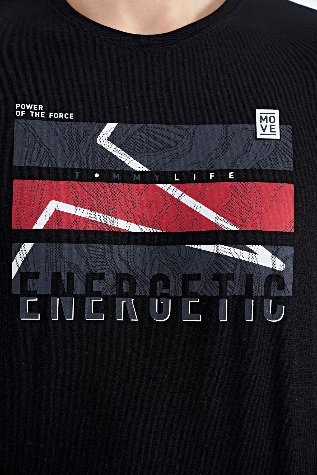 Black Print O Collar Standard Fit Men's T-shirt - 88201
