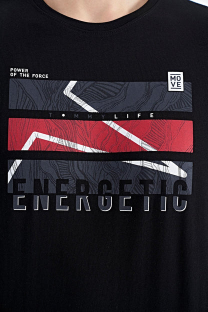 Black Print O Collar Standard Fit Men's T-shirt - 88201