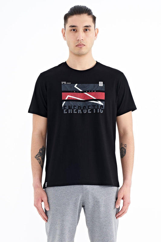 Black Print O Collar Standard Fit Men's T-shirt - 88201
