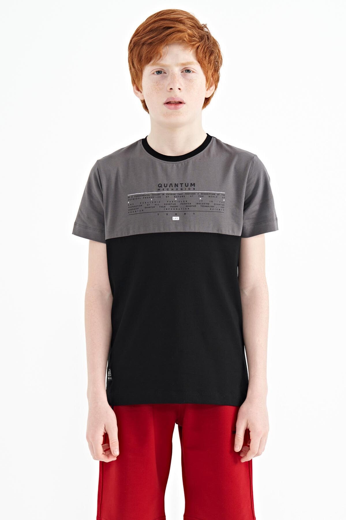 Black Print Color Block Standard Fit O Collar Boys T-Shirt - 11134