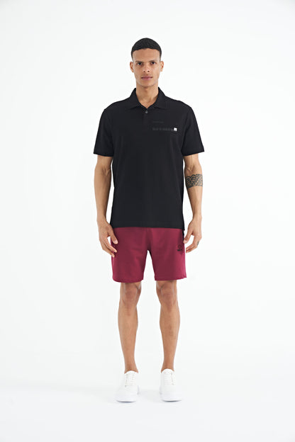 Black Print Standard Fit Polo Collar Men's T-shirt - 88236