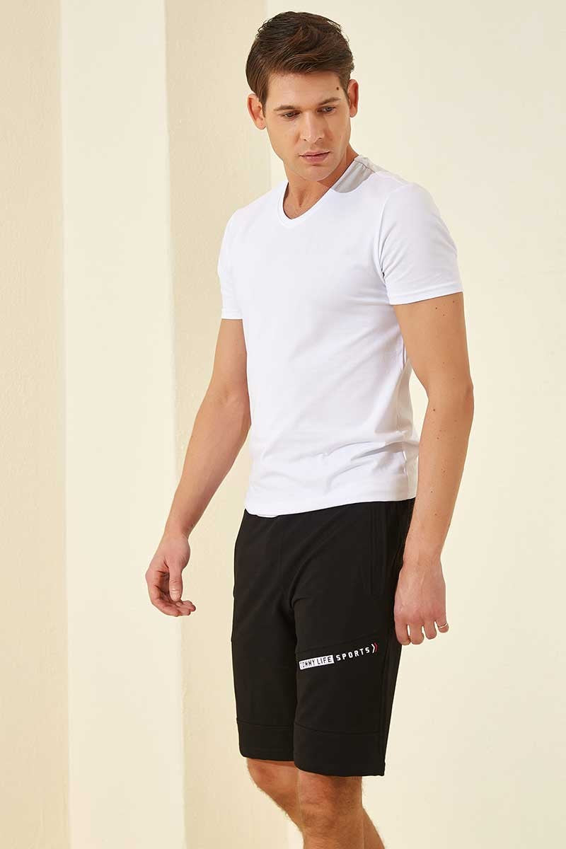 Black Print Standard Fit Men's Shorts - 81155