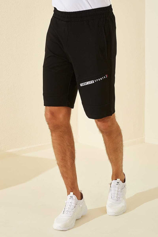 Black Print Standard Fit Men's Shorts - 81155