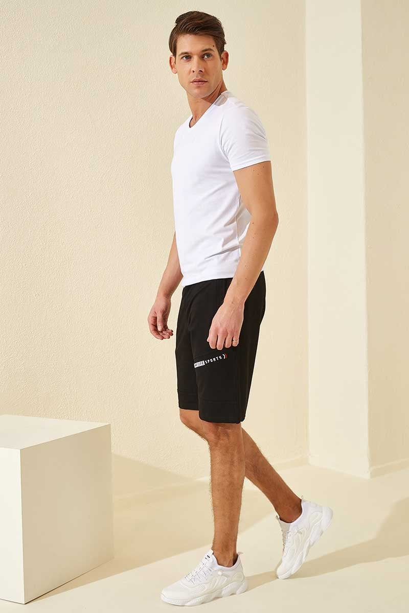Black Print Standard Fit Men's Shorts - 81155