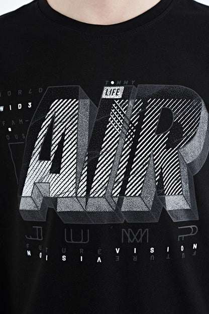 Black Print Standard Fit O Neck Boys T-Shirt - 11098