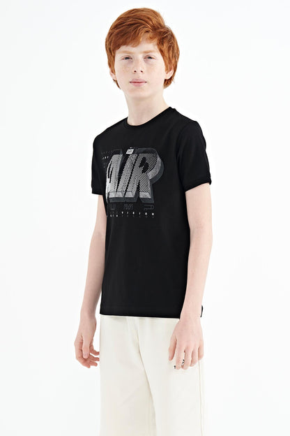 Black Print Standard Fit O Neck Boys T-Shirt - 11098