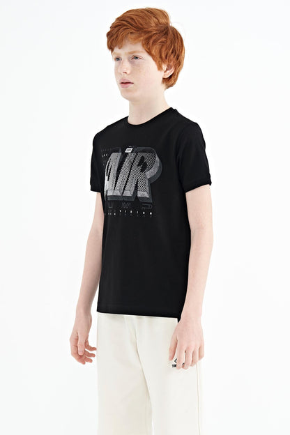 Black Print Standard Fit O Neck Boys T-Shirt - 11098
