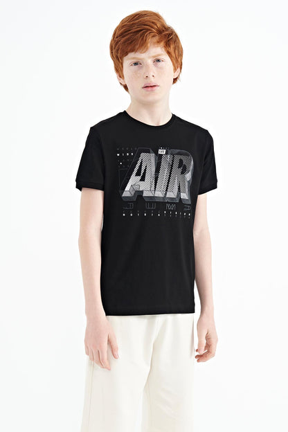 Black Print Standard Fit O Neck Boys T-Shirt - 11098