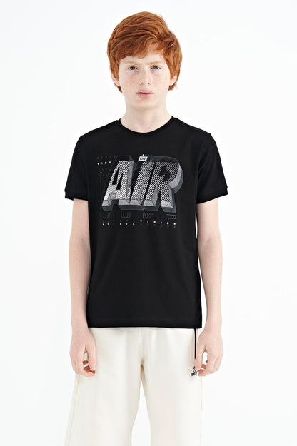 Black Print Standard Fit O Neck Boys T-Shirt - 11098