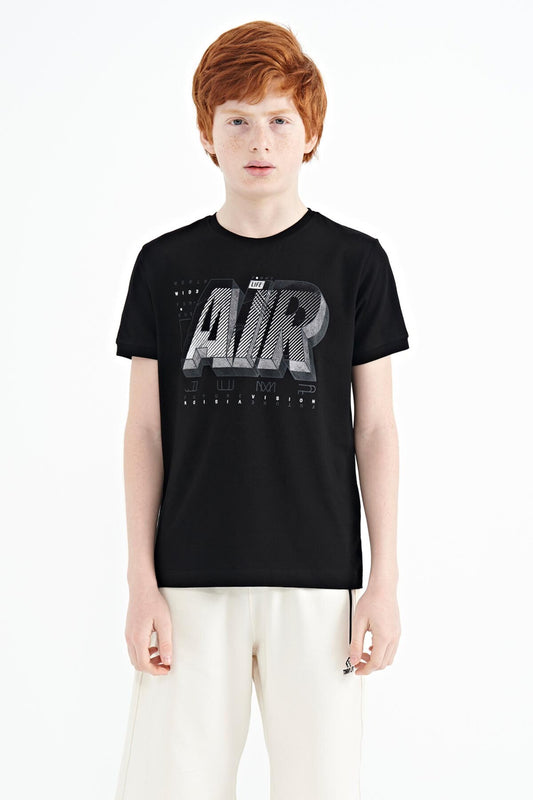 Black Print Standard Fit O Neck Boys T-Shirt - 11098