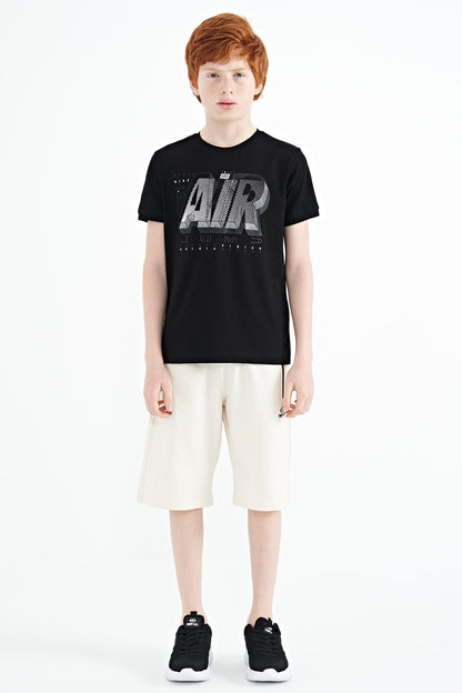 Black Print Standard Fit O Neck Boys T-Shirt - 11098