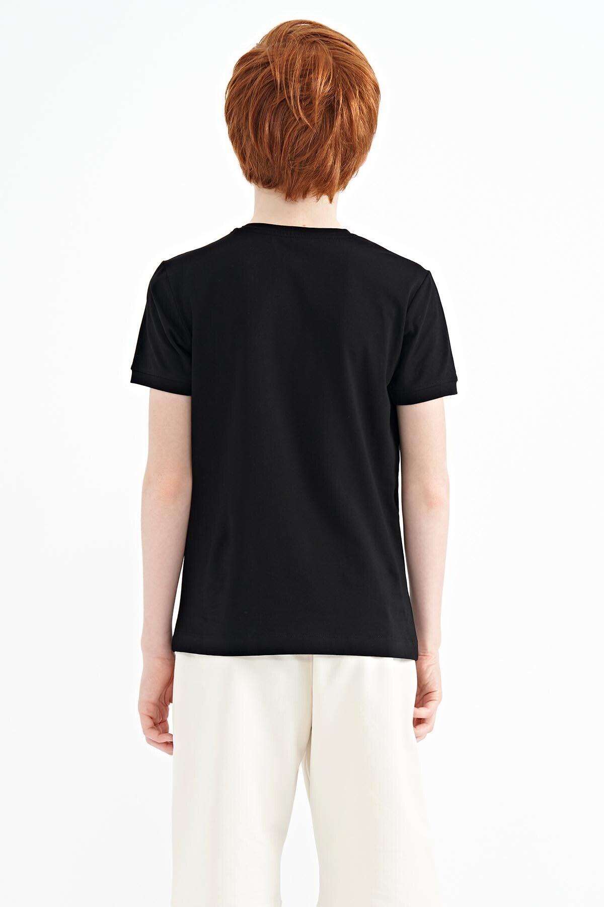 Black Print Standard Fit O Neck Men's Kids T-Shirt - 11105