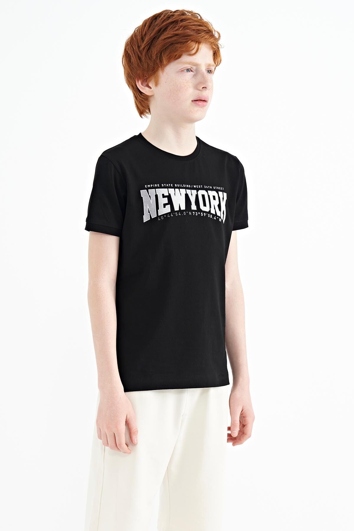 Black Print Standard Fit O Neck Men's Kids T-Shirt - 11105