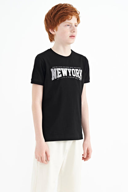 Black Print Standard Fit O Neck Men's Kids T-Shirt - 11105