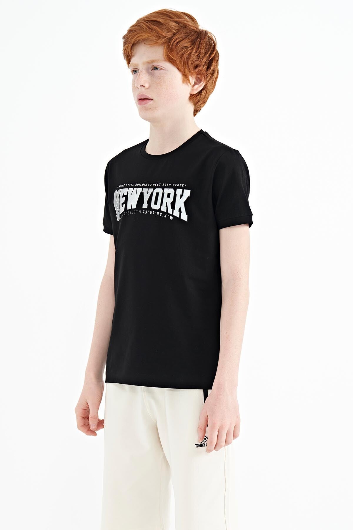 Black Print Standard Fit O Neck Men's Kids T-Shirt - 11105