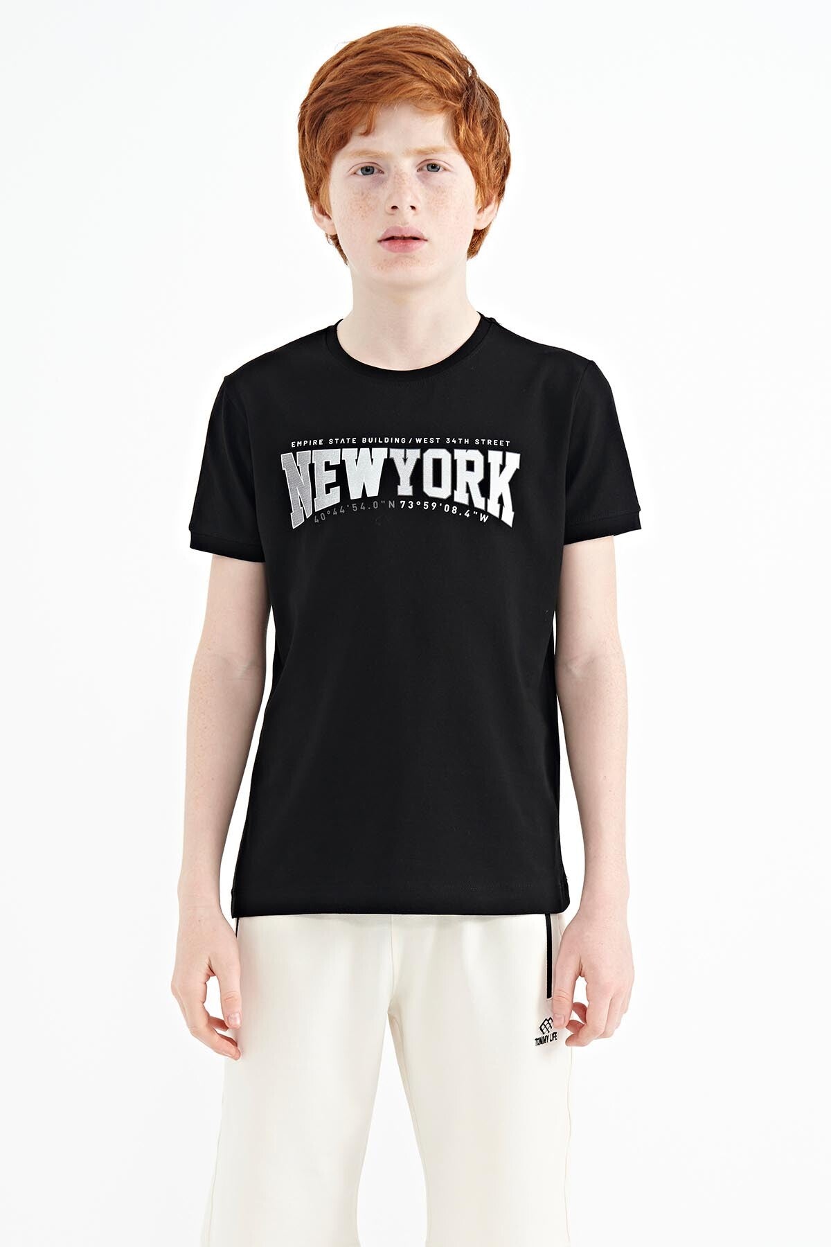 Black Print Standard Fit O Neck Men's Kids T-Shirt - 11105