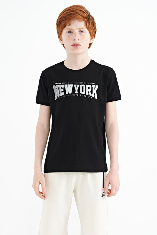 Black Print Standard Fit O Neck Men's Kids T-Shirt - 11105