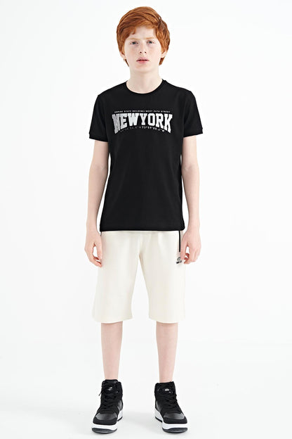 Black Print Standard Fit O Neck Men's Kids T-Shirt - 11105