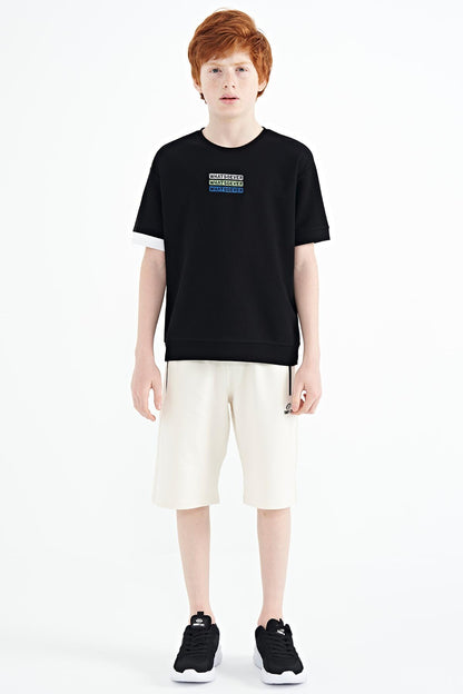 Black Embroidered O Collar Oversize Boys T-Shirt - 11146