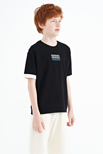 Black Embroidered O Collar Oversize Boys T-Shirt - 11146