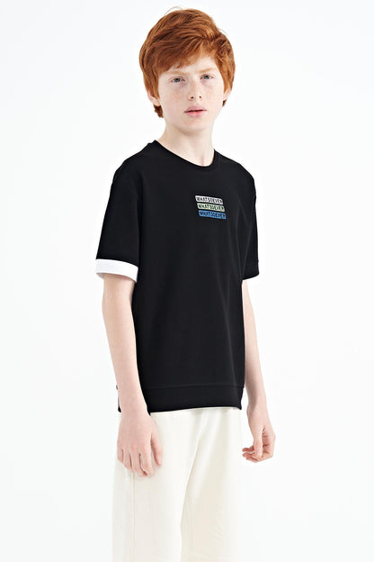 Black Embroidered O Collar Oversize Boys T-Shirt - 11146