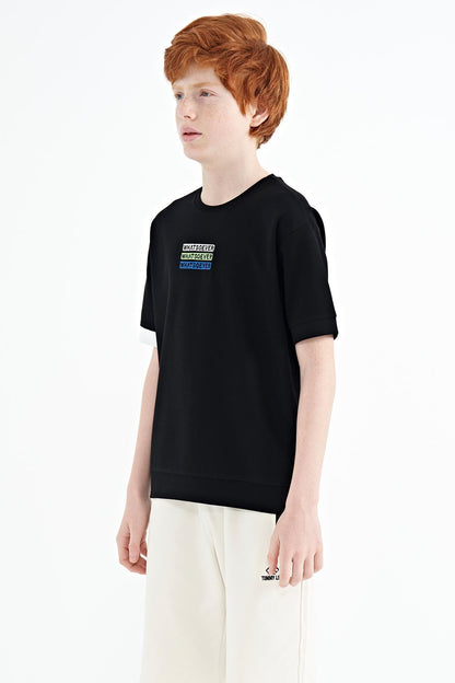 Black Embroidered O Collar Oversize Boys T-Shirt - 11146