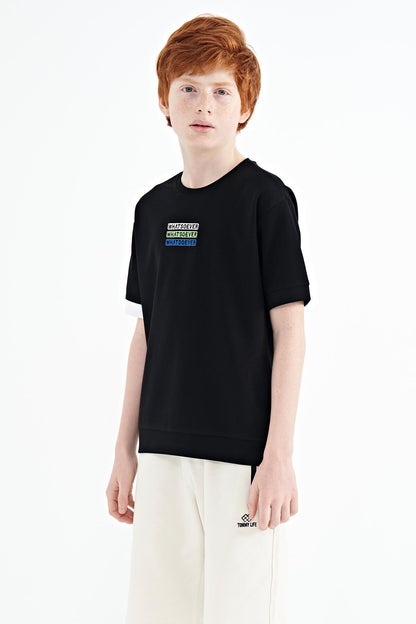 Black Embroidered O Collar Oversize Boys T-Shirt - 11146