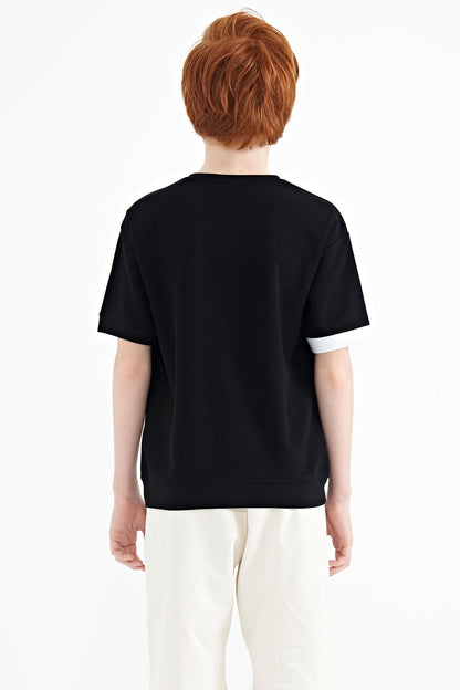 Black Embroidered O Collar Oversize Boys T-Shirt - 11146