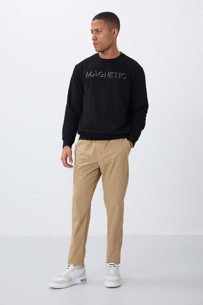 Black Embroidered  Comfort Fit Polar Lined Men's Sweatshirt - 88020