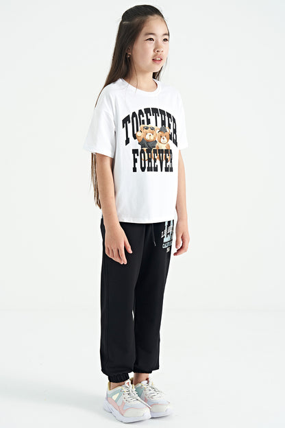 Black Embroidered Standard Mold Jogger Girls Tracksuit Bottom - 75120