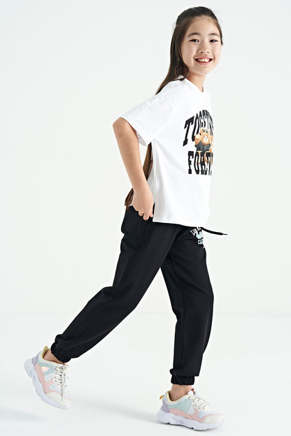 Black Embroidered Standard Mold Jogger Girls Tracksuit Bottom - 75120