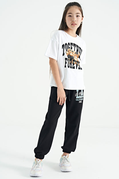 Black Embroidered Standard Mold Jogger Girls Tracksuit Bottom - 75120