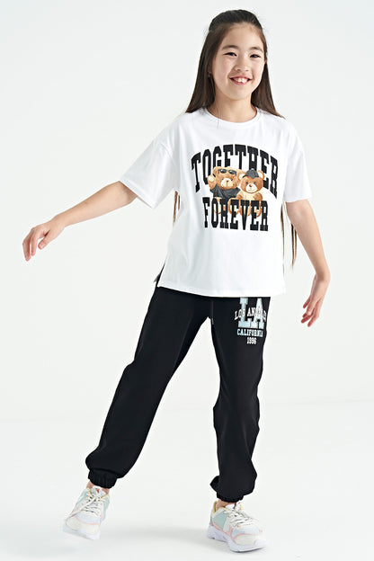 Black Embroidered Standard Mold Jogger Girls Tracksuit Bottom - 75120