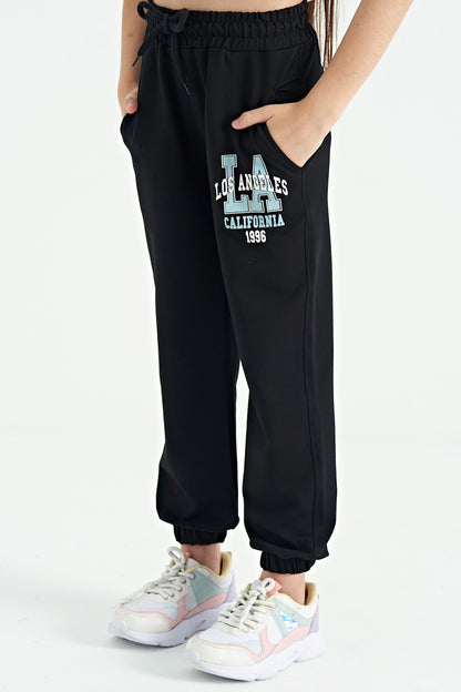 Black Embroidered Standard Mold Jogger Girls Tracksuit Bottom - 75120