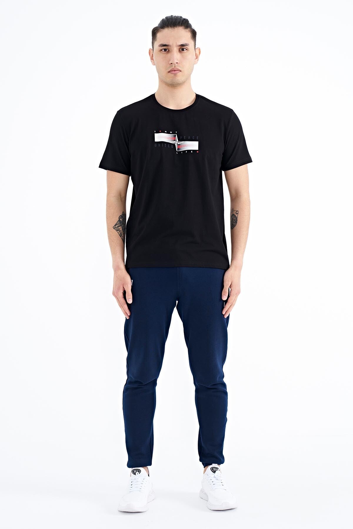 Black Printed Pattern Standard Cut Men's T-shirt - 88215